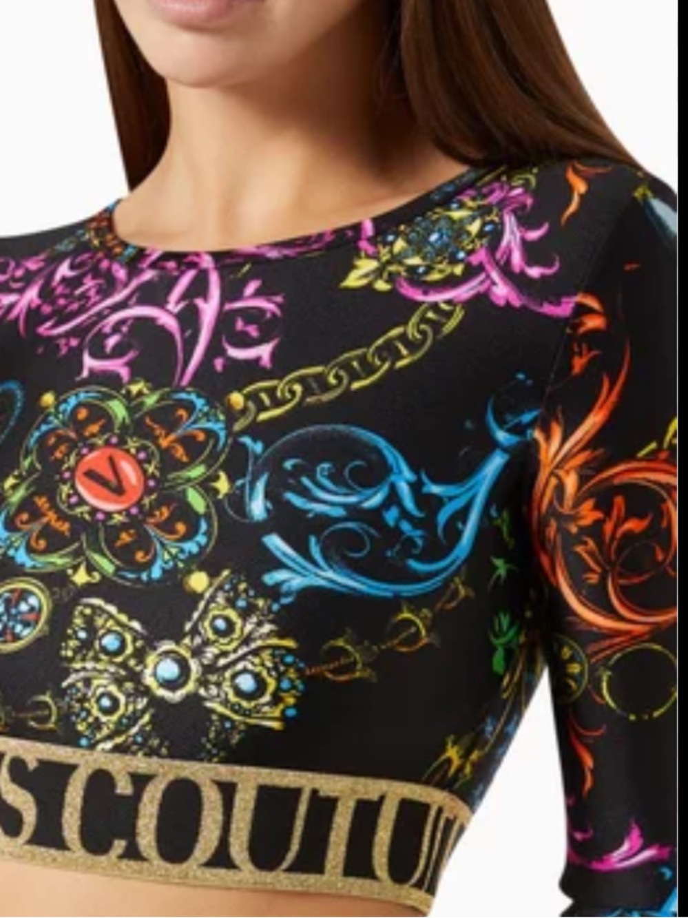 Versace Jeans Couture Black Baroque Print Jersey Leggings and top size 6 medium - Picture 5 of 16